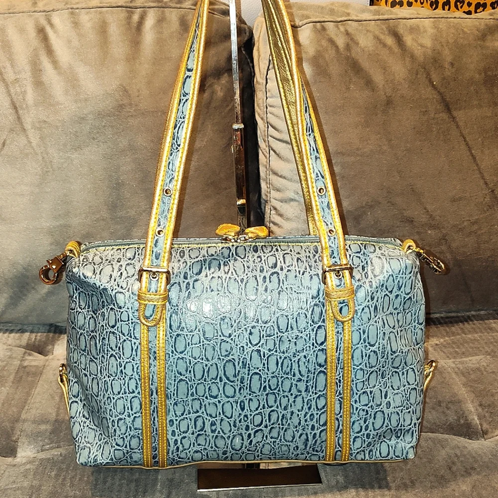 Sharif Blue and Gold Embossed Shoulder Bag - Picture 5 of 16